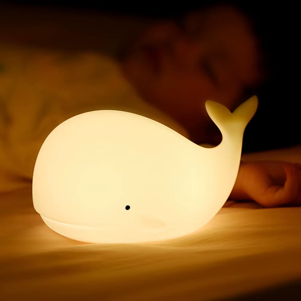 LED Night Lights Cartoon Whale Shape Silicone Patting Lamp USB Charging Atmosphere Lamps Bedside Decor for Kids Baby Gifts